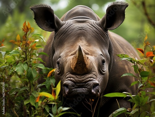 A close-up shot of a white rhinoceros male.