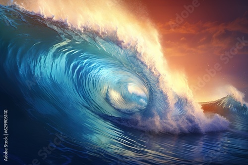 Blue Ocean big surfing Wave mixed digital. Ai generative. © Alex