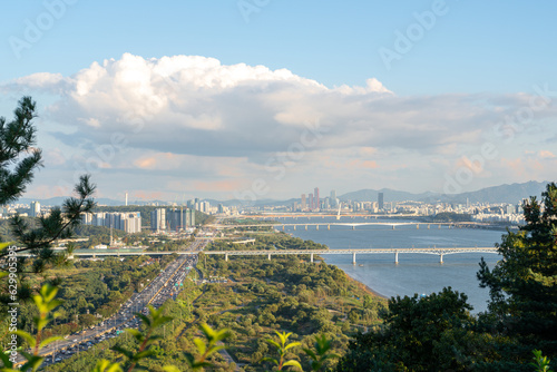 Photography Panoramic view of Seoul city and Han river from Haengjusanseong Fortress in Goya