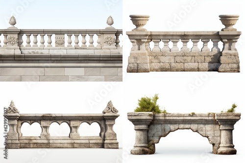Tableau sur toile set of stone parapets isolated on white background.