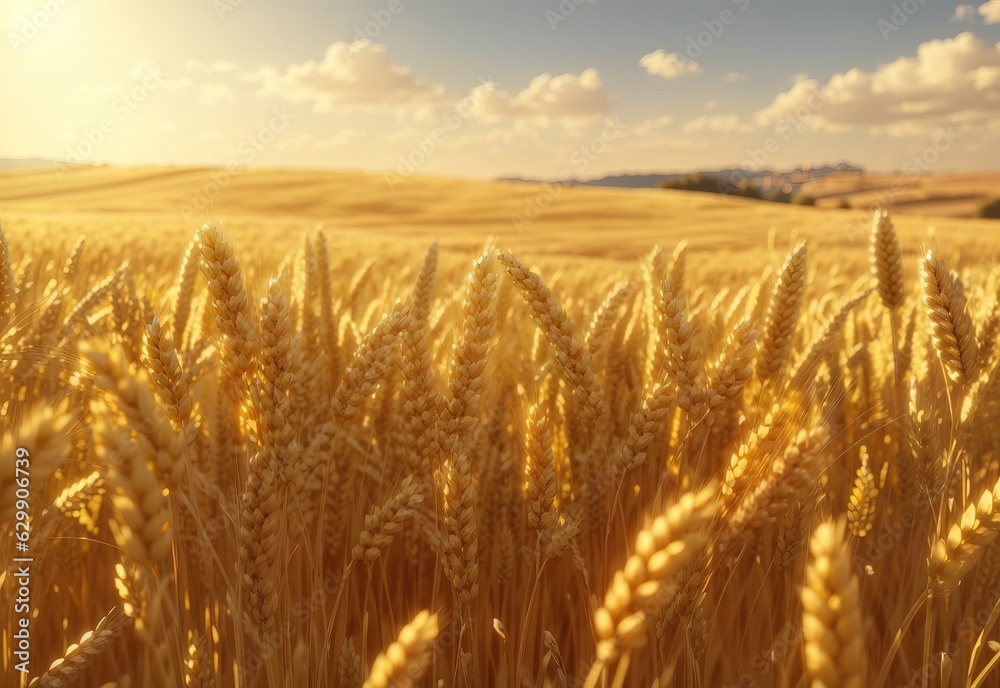 Golden wheat field againt sunny day, nature landscape background Golden wheat field againt sunny day, nature landscape background