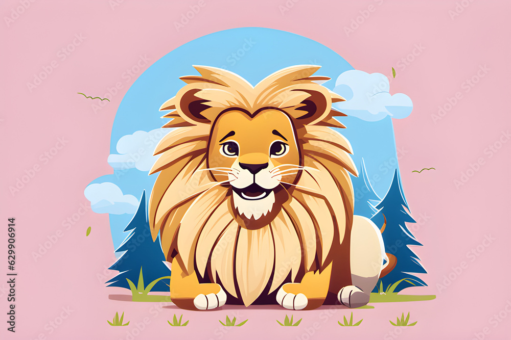 lion lying down in the meadow. Generatine AI lion lying down in the meadow. Generatine AI