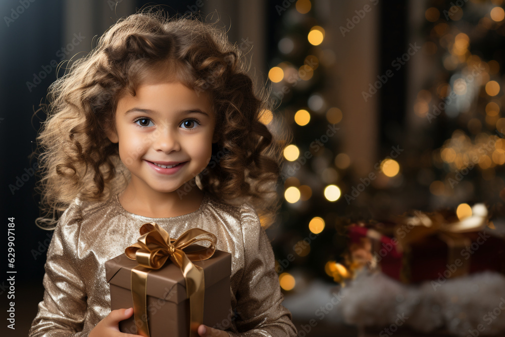 Girl with Christmas gift box. Girl with Christmas gift box.