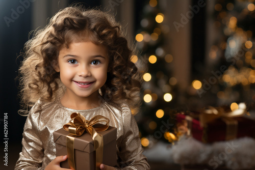 Girl with Christmas gift box.  © Vika art