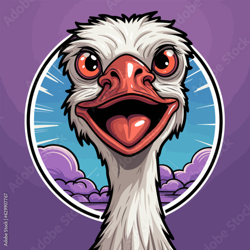 Ostrich. Ostrich hand-drawn comic illustration. Cute vector doodle style cartoon illustration.