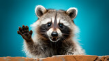 Funny raccoon waving hand