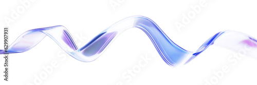 3d glass abstract curved futuristic wave. Colorful transparent iridescent ribbon shape. Modern flowing fluid geometric element with refraction gradient. 3d rendering.