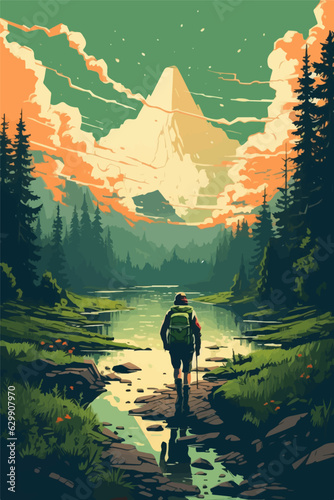 Person walking in the nature with a backpack