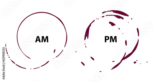 AM PM Icon, Morning Coffee Time, Evening Wine Time Symbol, Day and Night Sign