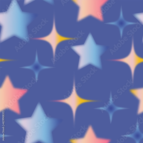 Trendy seamless pattern with y2k blurred gradient star on pink background. Groovy color background.
