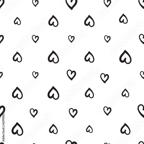 Hand Drawn Heart Seamless Pattern, Love Doodle Tile, Sketch Brush Hearts, Valentine Background