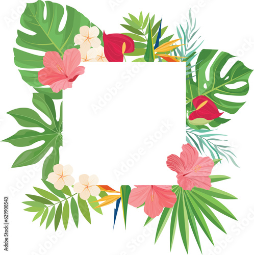summer frame with tropical leaves decoration
