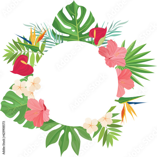 summer frame with tropical leaves decoration