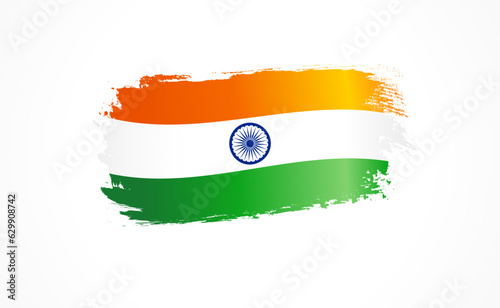India grunge flag. Tri color national flag design in brush stroke shape for 15th of August, Independence Day celebration. Vector illustration