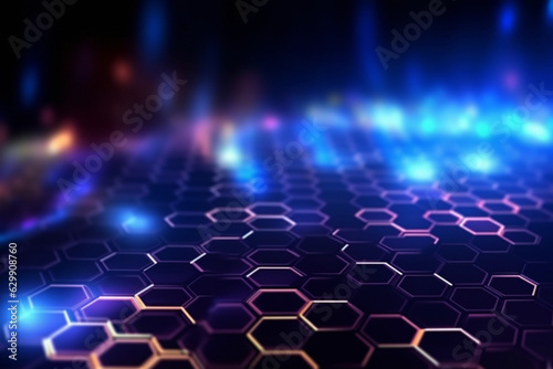 Beautiful deep blue abstract background with hexagons, new technologies, intermet, IT concept. Design element, AI generated