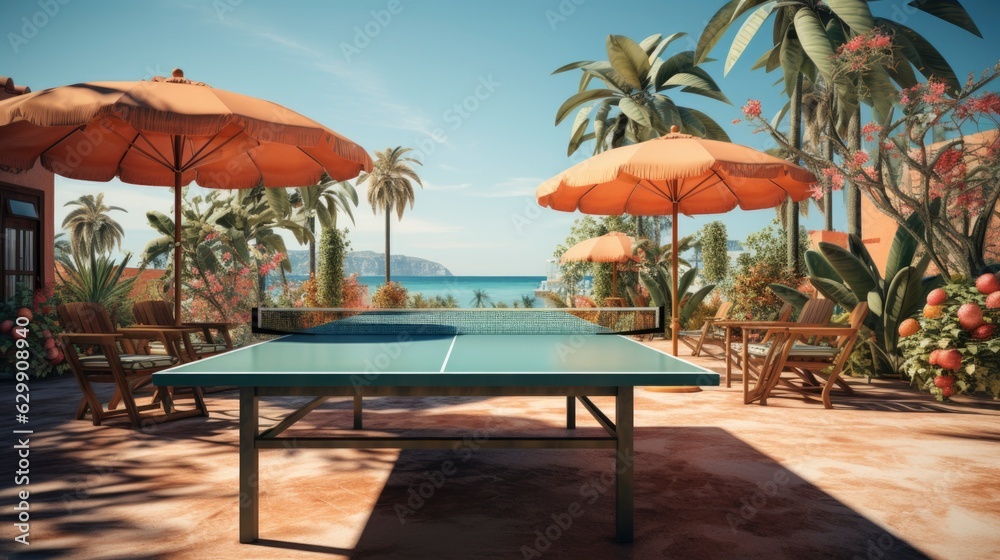 ping pong table tennis in a tropical sunny beach setting