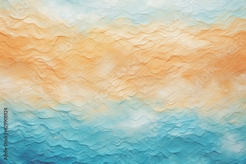 Sunset landscape boho 70's style retro graphic design, blue water ocean waves with abstract vintage art illustration, orange sun color gradient, card, poster, sticker design, simple nature element