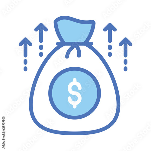 Dollar sack with upward arrows denoting provident fund icon, premium vector