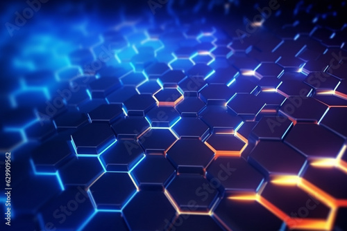 Beautiful deep blue abstract background with hexagons, new technologies, intermet, IT concept. Design element, AI generated