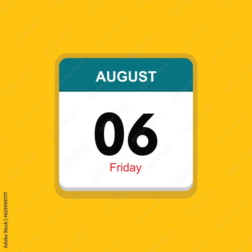friday 06 august icon with yellow background, calender icon