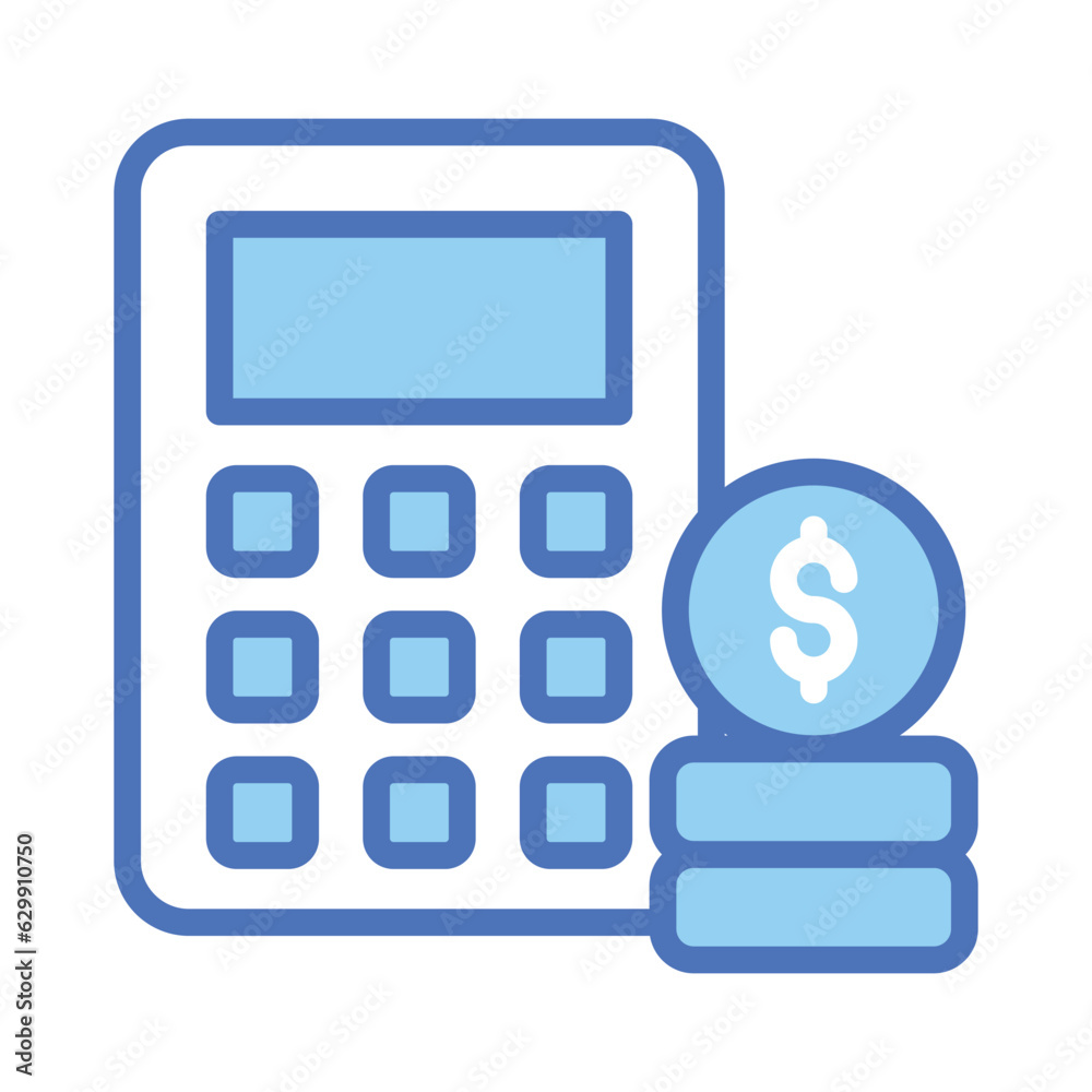 Calculator with coins denoting accounting concept vector, money calculation icon Calculator with coins denoting accounting concept vector, money calculation icon