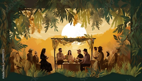 Fényképezés Illustration of Sukkot Jewish celebration