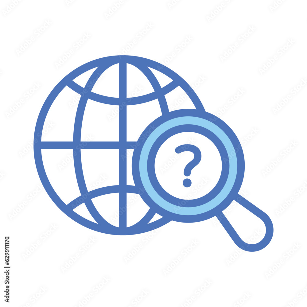 Globe with magnifying glass, trendy icon of global search, international search Globe with magnifying glass, trendy icon of global search, international search