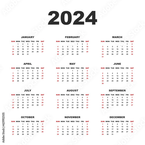 2024 calendar black and red vector design