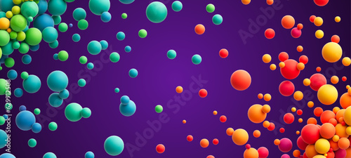 Abstract background with many colorful random flying spheres. Colorful rainbow matte soft balls in different sizes. Vector illustration
