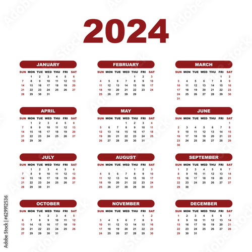 red 2024 calendar vector design