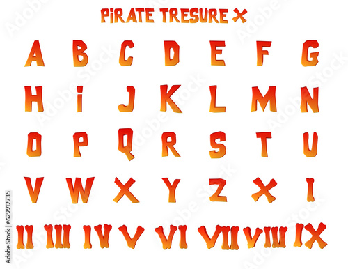 Pirate Tresure Map Alphabet - 3D Illustration 
