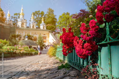 Pechory, Pskov region. Sunny day at the Holy Dormition Pskovo-Caves Monastery.