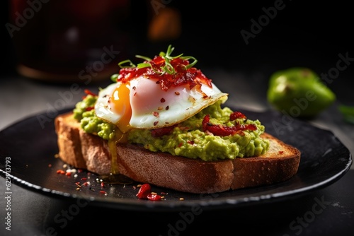 Toast with guacamole and fried egg.