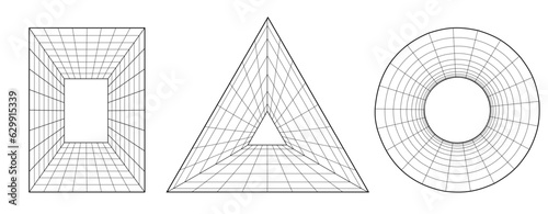 Geometry wireframe grid isolated. 3D abstract rave style psychedelic retro futuristic design element. Y2k futuristic objects