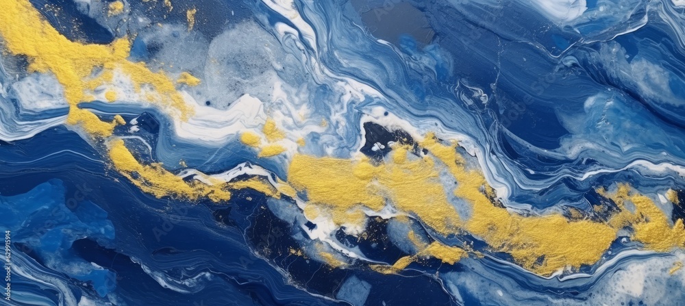Gold blue liquid marble ink texture background. Generative AI technology. Gold blue liquid marble ink texture background. Generative AI technology.