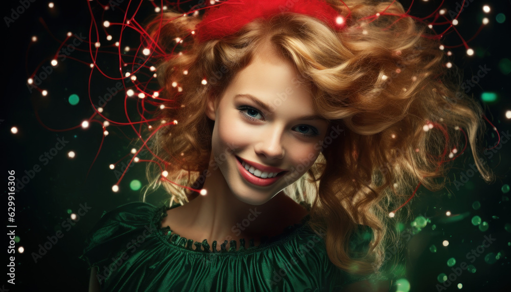 Woman in Christmas Costume, Beautiful Girl in Christmas Concept