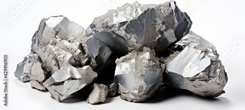 Silver ore stone on white background. Generative AI technology. photo