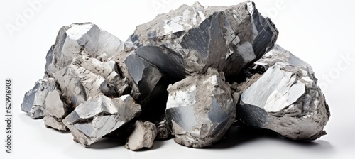 Silver ore stone on white background. Generative AI technology.