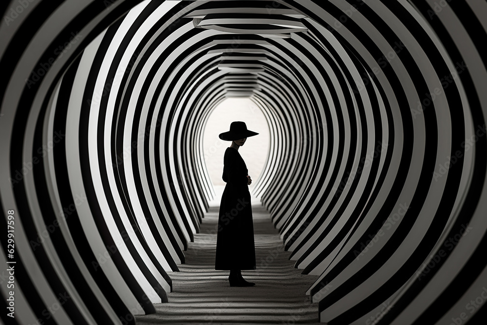 custom made wallpaper toronto digitalblack and white stripes and shapes with silhouette of a person