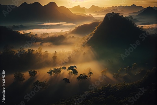 Misty mountain hills landscape. Beauty in nature