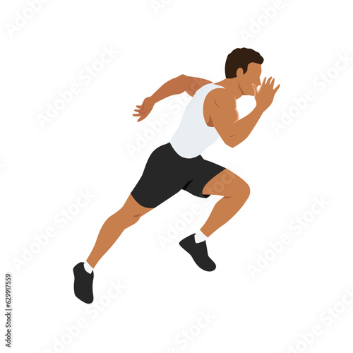 Man runner sprinter explosive start in running. Flat vector illustration isolated on white background © lioputra