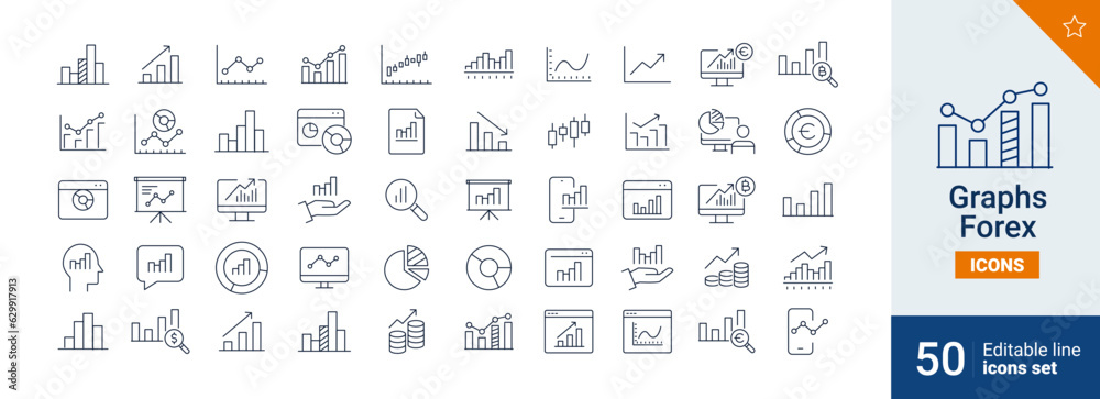 Graphs icons Pixel perfect. Diagrams, data, finance, ....