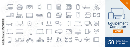 Equipement icons Pixel perfect. Computer, phone, server, ....