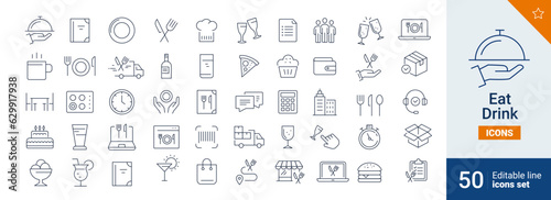 Eat icons Pixel perfect. Table, drink, food, ....
