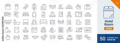 Hotel icons Pixel perfect. bed, key, spa, ... 