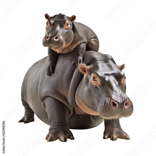 hippo mom and baby hippo isolated on transparent background cutout   generative ai