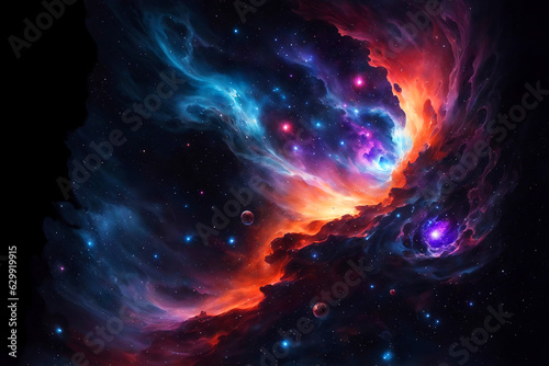 Colorful space galaxy and cloud nebula with endless universe with stars and galaxies in outer space. Abstract universe science astronomy wallpaper background. Stary night cosmos art. Ai Generated.