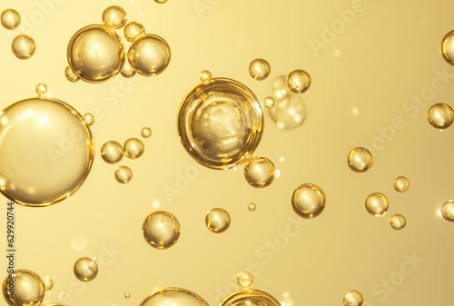 luxury gold cosmetic essence liquid bubbles molecules antioxidant of liquid bubble