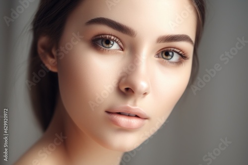 beautiful portrait of a woman with clean skin of the face. The face of a woman with clean skin isolated on a white background. beautiful female beauty. generative AI