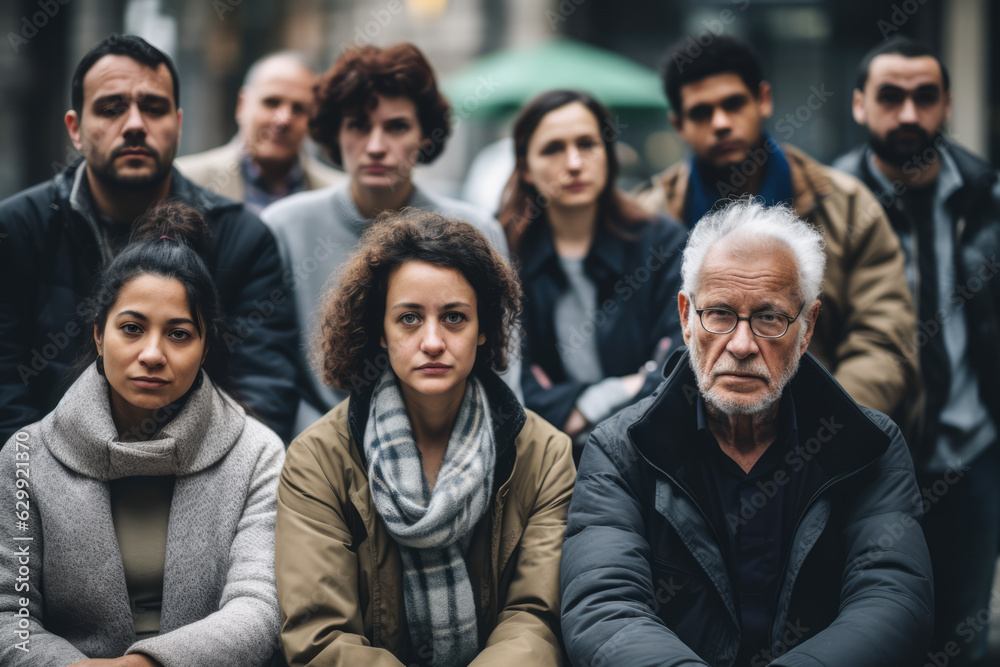 Group of diverse people gathered together against racism. Generative AI.